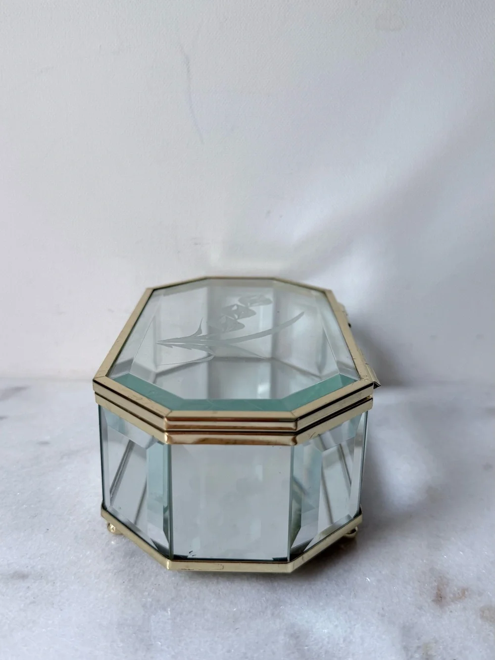 Glass and Brass Display Jewelry Case - Gold Finish, vintage